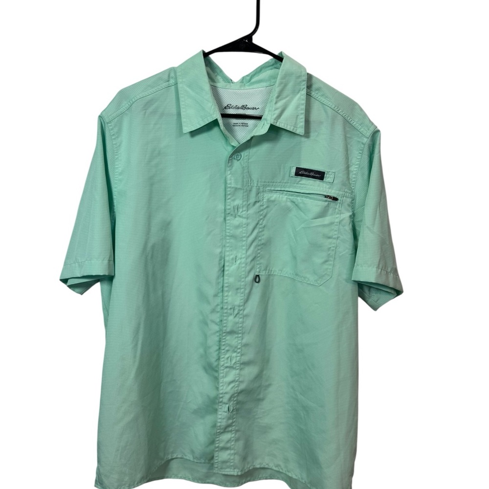 Eddie Bauer Men's Mint Button Down Vented Short Sleeve Shirt
